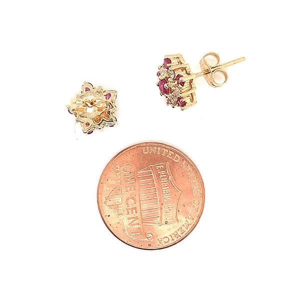Ruby and Diamond Star Shaped Stud Earrings in 14K Yellow Gold - Picture 4 of 4